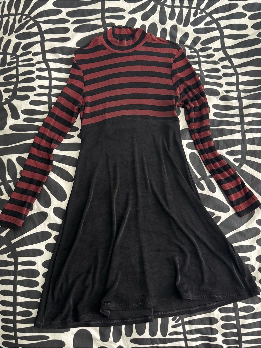 BCBG Vintage Striped Burgundy & Black Fit-and-Flare Dress